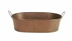Hammered Metal - Copper - Oval Metal Side Handle Tub / Planter - 14 x 9.5 x 3.75"