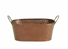 Hammered Metal - Copper - Oval Metal Side Handle Tub / Double Planter - 9 x 5.25 x 3.75"