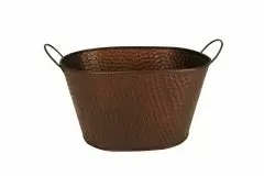 Hammered Metal - Copper - Oval Metal Side Handle Tub / Planter - 10.5 x 8.25 x 6"