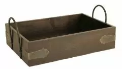 Dark Stained Wood - Wood Market Tray - Metal Handles - 12 x 8 x 3"
