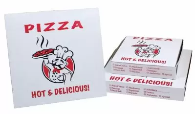 Hot & Delicious 1 and 2 Piece Lock Corner Pizza Boxes