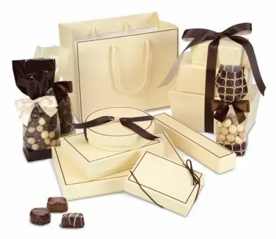 Cream with Brown Trim Collection Candy Boxes and Bags