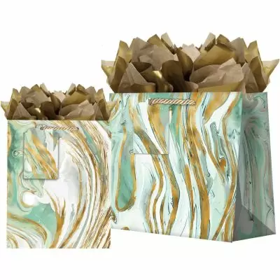 Marbleized Mint Christmas Bags & Gift Wrap