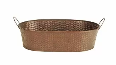 Hammered Metal - Copper - Oval Metal Side Handle Tub / Planter - 14 x 9.5 x 3.75