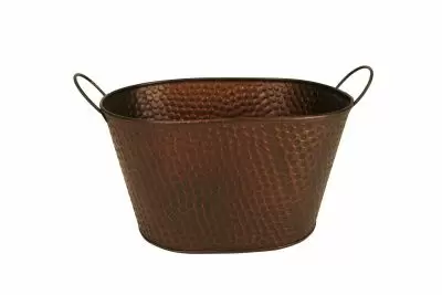 Hammered Metal - Copper - Oval Metal Side Handle Tub / Planter - 10.5 x 8.25 x 6