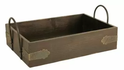 Dark Stained Wood - Wood Market Tray - Metal Handles - 12 x 8 x 3