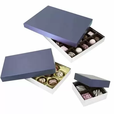 Sapphire Blue / Silver Silk Rigid Candy Boxes