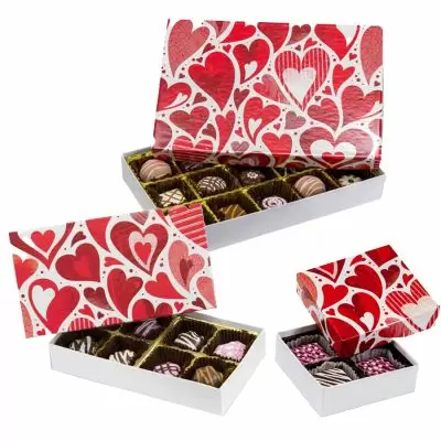 Valentine Hearts / White Base Rigid Candy Boxes