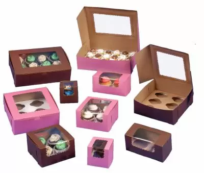Brown & Pink Window Cupcake Boxes