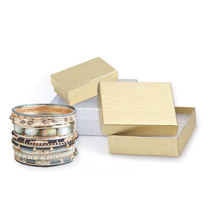 50 Silver Foil Cotton Filled Gift Boxes 1 7/8" x 1 1/4" Charm Ring Jewelry Box 