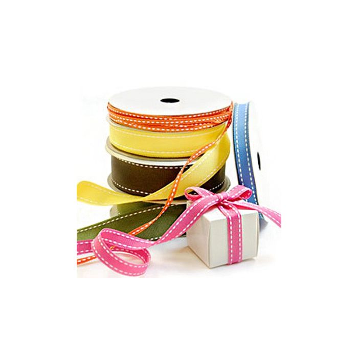 7 x 1 Metre lengths of 10mm wide Saddle Stitch Grosgrain ribbon RAINBOW PACK 