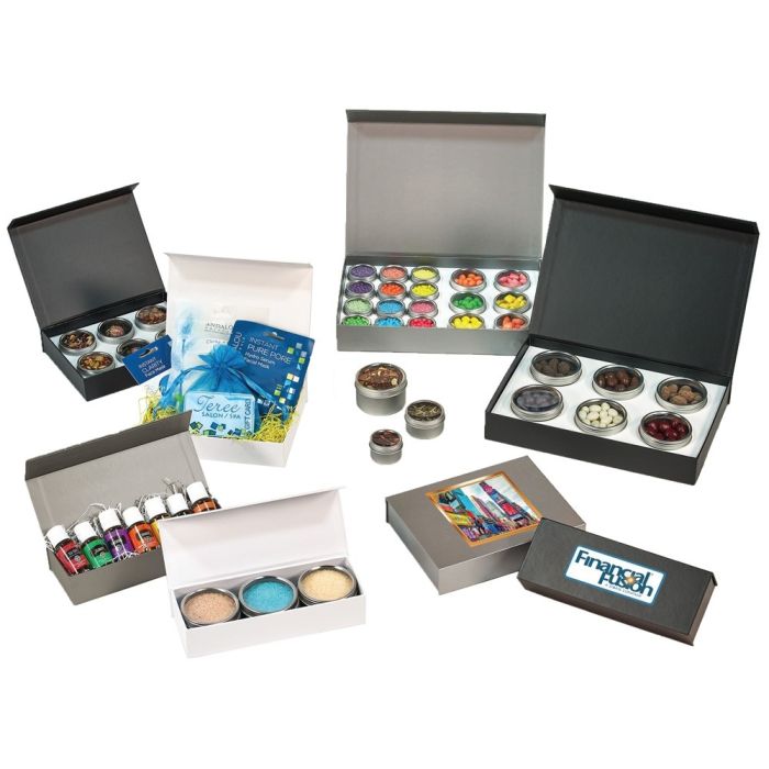 Magnetic Closure Product Sampler Boxes with Tins - Box & Wrap