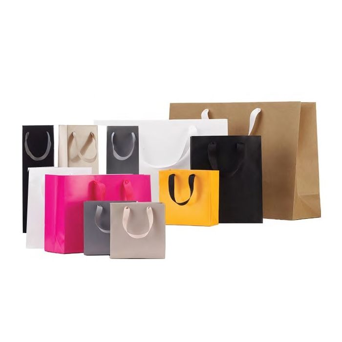 Weddings Styled Bags Perfect for Birthdays 100 Pack Satin Ribbon Handle Gift Tote Bags 8 x 4 x 10 Hot Pink Manhattan Matte Holidays and All Occasions 