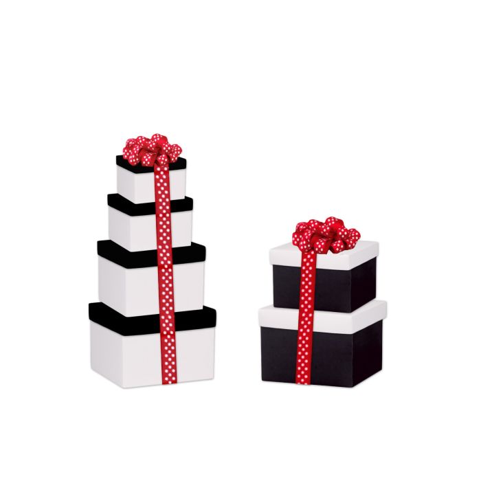 Set of 3, Heart Shaped Flower/Gift Boxes with Ribbon Bow,  White/Pink/Black/Red | W740
