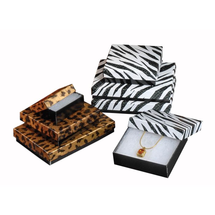 50 Zebra Print Cotton Filled Jewelry Charm Pendant Gift Boxes  2 1/8" X 1 5/8" 